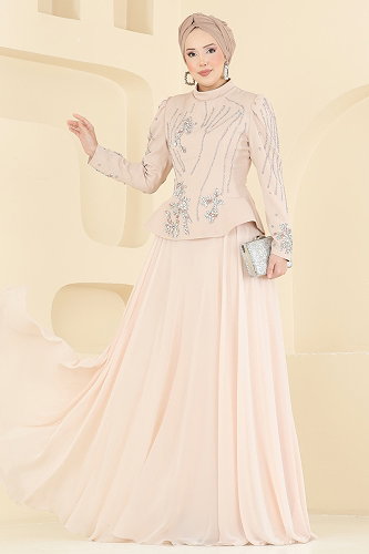 moda selvim Evening Dress 6671YG95 Cream - Thumbnail