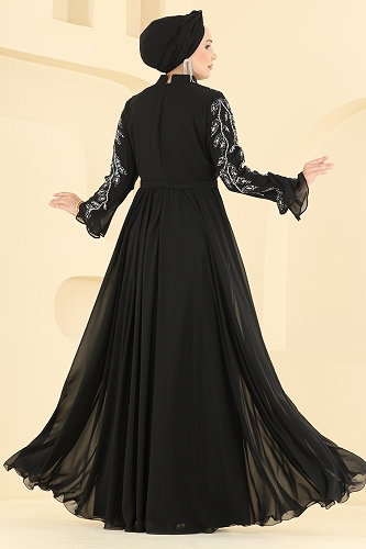 moda selvim Evening Dress 6672YG95 Black - Thumbnail