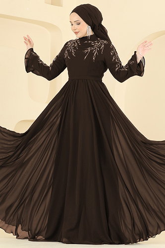 moda selvim Evening Dress 6672YG95 Brown - Thumbnail