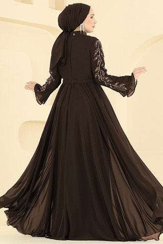 moda selvim فستان سهرة بني 6672YG95 - Thumbnail