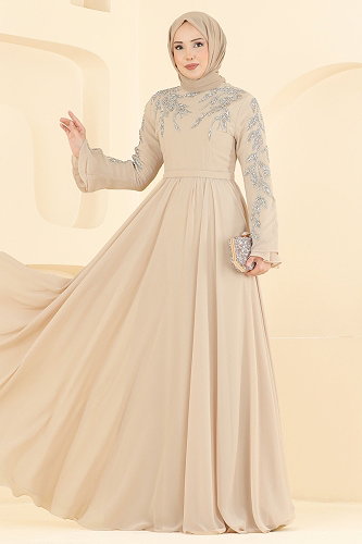 moda selvim Evening Dress 6672YG95 Cream - Thumbnail