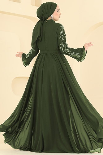 moda selvim فستان سهرة اخضر عفني 6672YG95 - Thumbnail