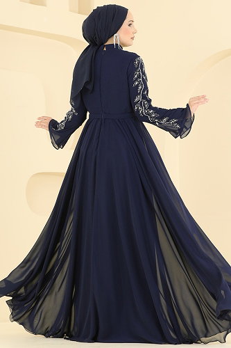 moda selvim فستان سهرة كحلي 6672YG95 - Thumbnail
