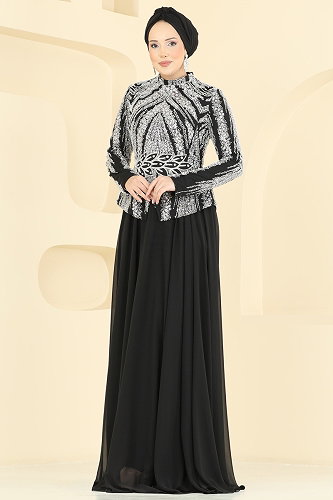 moda selvim Evening Dress 6673YG95 Black - Thumbnail