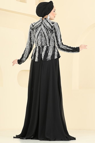 moda selvim فستان سهرة أسود 6673YG95 - Thumbnail