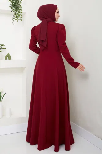 moda selvim Evening Dress 6876MDH809 Burgundy - Thumbnail