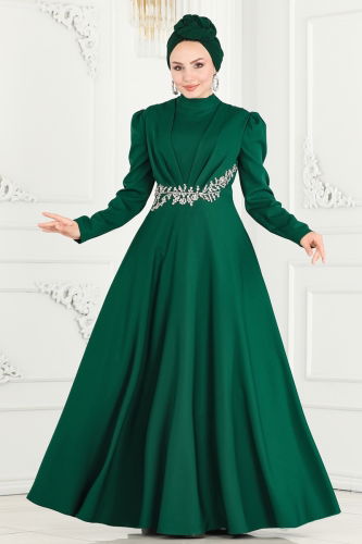 moda selvim Evening Dress 6876MDH809 Emerald - Thumbnail