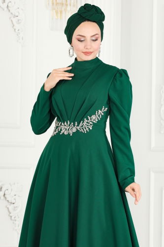 moda selvim Evening Dress 6876MDH809 Emerald - Thumbnail