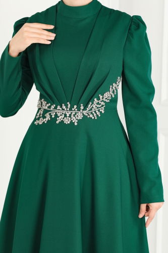 moda selvim Evening Dress 6876MDH809 Emerald - Thumbnail