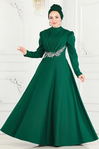 moda selvim Evening Dress 6876MDH809 Emerald - Thumbnail