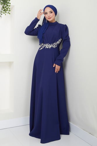 moda selvim Evening Dress 6876MDH809 Navy Blue - Thumbnail