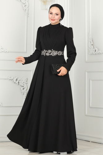 moda selvim Evening Dress 6883MDH809 Black - Thumbnail