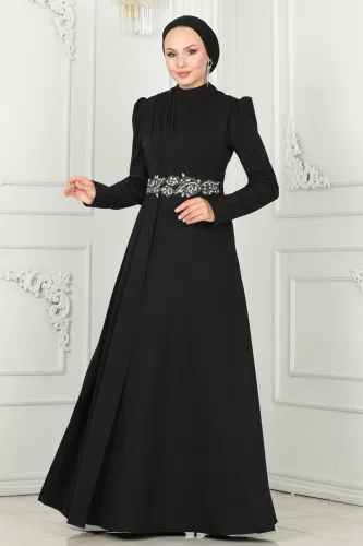 moda selvim Evening Dress 6883MDH809 Black - Thumbnail