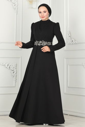 moda selvim EVENING DRESS 6883MDH809 Black Crocodile - Thumbnail