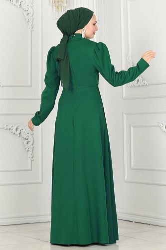 moda selvim Evening Dress 6883MDH809 Emerald - Thumbnail