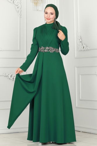 moda selvim EVENING DRESS 6883MDH809 Emerald - Thumbnail