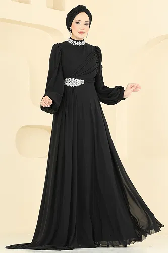 moda selvim Evening Dress 6999YG95 Black - Thumbnail