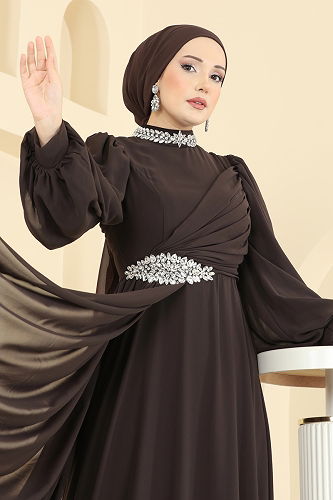 moda selvim Evening Dress 6999YG95 Brown - Thumbnail