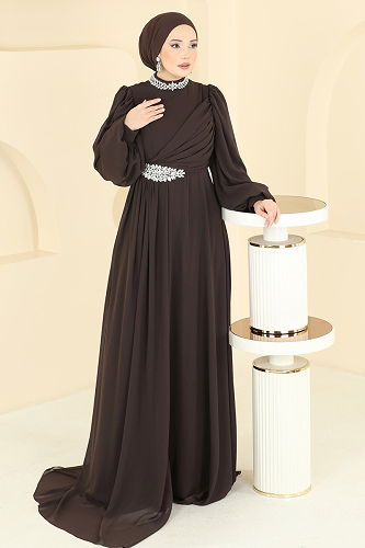 moda selvim Evening Dress 6999YG95 Brown - Thumbnail