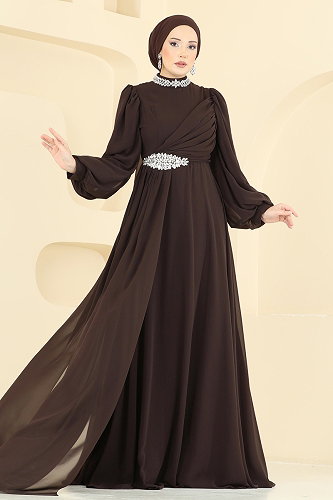 moda selvim Evening Dress 6999YG95 Brown - Thumbnail