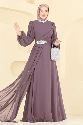 moda selvim Evening Dress 6999YG95 Dark Lilac - Thumbnail