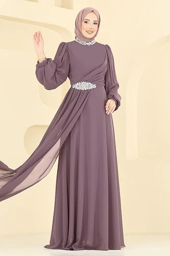 moda selvim Evening Dress 6999YG95 Dark Lilac - Thumbnail