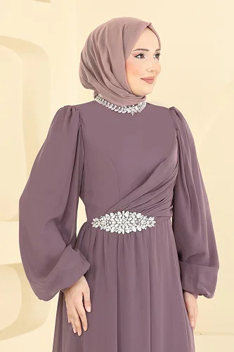 moda selvim Evening Dress 6999YG95 Dark Lilac - Thumbnail