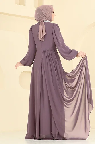 moda selvim Evening Dress 6999YG95 Dark Lilac - Thumbnail