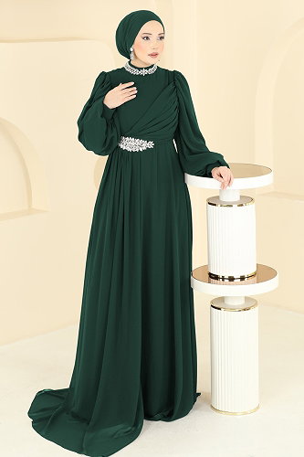 moda selvim Evening Dress 6999YG95 Emerald - Thumbnail