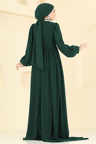 moda selvim فستان سهرة زيتي 6999YG95 - Thumbnail