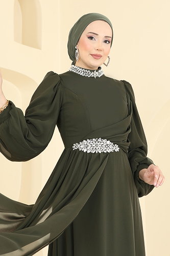 moda selvim Evening Dress 6999YG95 Khaki - Thumbnail