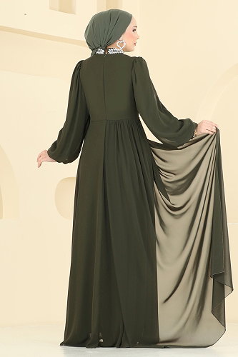 moda selvim Evening Dress 6999YG95 Khaki - Thumbnail