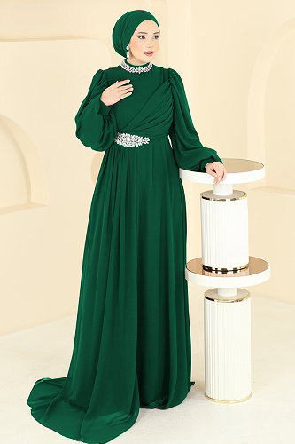 moda selvim Evening Dress 6999YG95 Light Emerald - Thumbnail