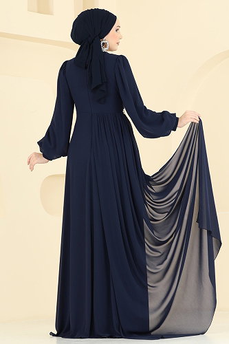 moda selvim فستان سهرة كحلي 6999YG95 - Thumbnail