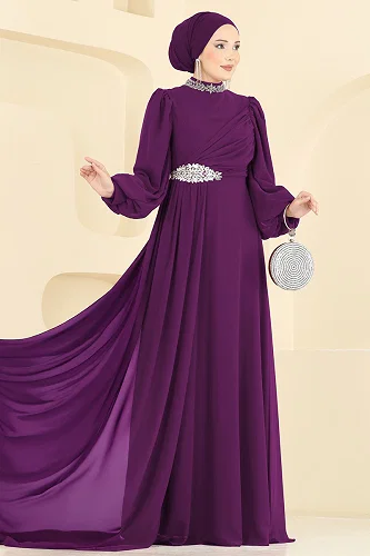 moda selvim Evening Dress 6999YG95 Purple - Thumbnail