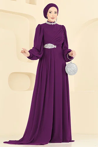 moda selvim Evening Dress 6999YG95 Purple - Thumbnail