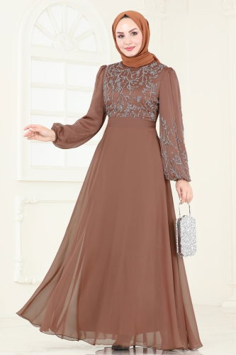 moda selvim Evening Dress 7005AB368 Copper - Thumbnail