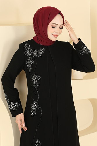moda selvim Evening Dress 7008OZT1013 Black - Thumbnail