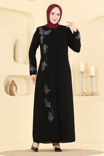 moda selvim فستان سهرة أسود 7008OZT1013 - Thumbnail