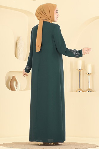 moda selvim فستان سهرة زيتي 7008OZT1013 - Thumbnail