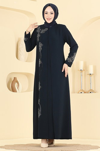 moda selvim فستان سهرة كحلي 7008OZT1013 - Thumbnail