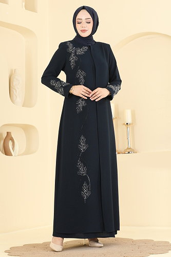 moda selvim فستان سهرة كحلي 7008OZT1013 - Thumbnail