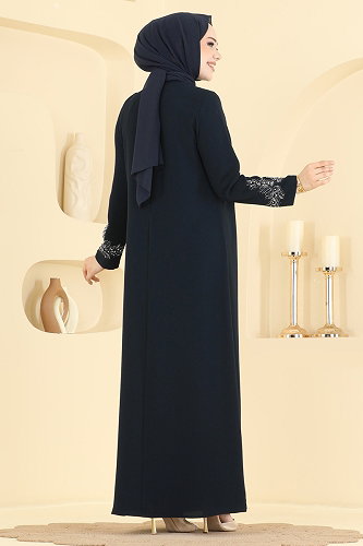 moda selvim فستان سهرة كحلي 7008OZT1013 - Thumbnail