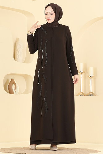 moda selvim Evening Dress 7013OZT1013 Brown - Thumbnail