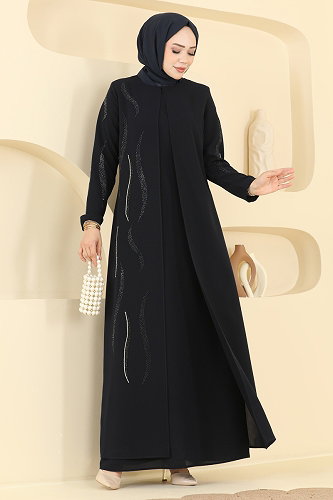 moda selvim Evening Dress 7013OZT1013 Navy Blue - Thumbnail