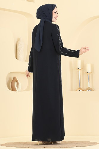 moda selvim Evening Dress 7013OZT1013 Navy Blue - Thumbnail