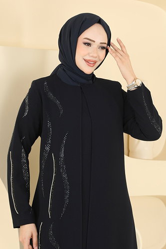 moda selvim فستان سهرة كحلي 7013OZT1013 - Thumbnail