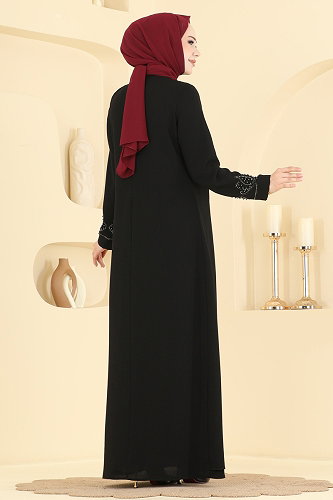 moda selvim Evening Dress 7017OZT1013 Black - Thumbnail