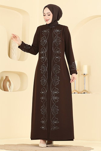 moda selvim Evening Dress 7017OZT1013 Brown - Thumbnail