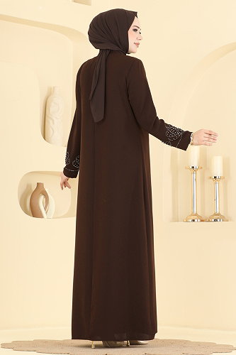 moda selvim Evening Dress 7017OZT1013 Brown - Thumbnail